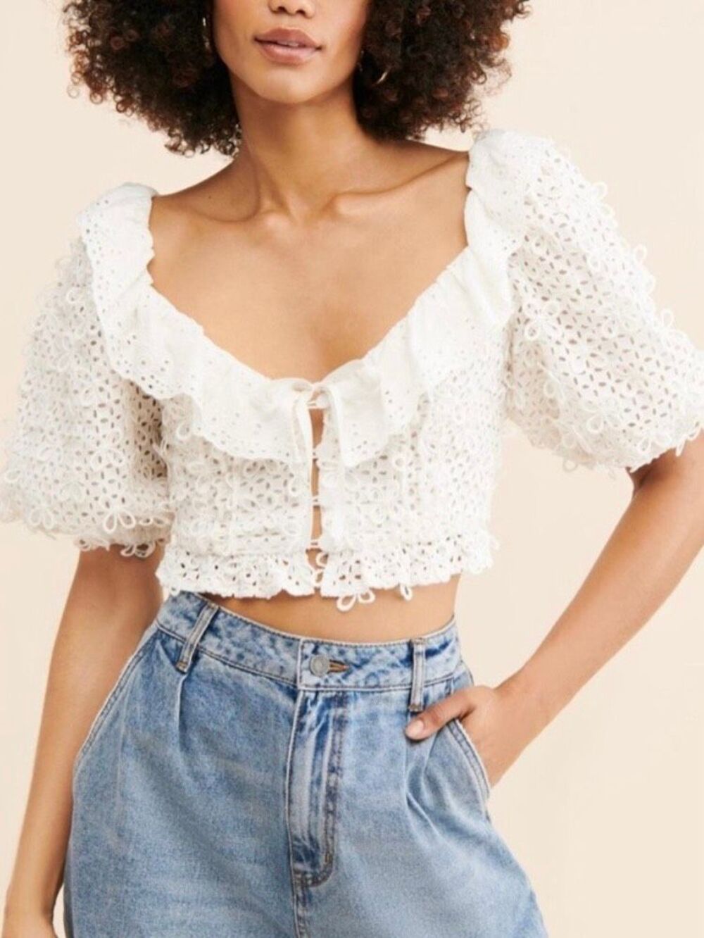 NWT For Love & Lemons Cassie Eyelet Crop Top Size S